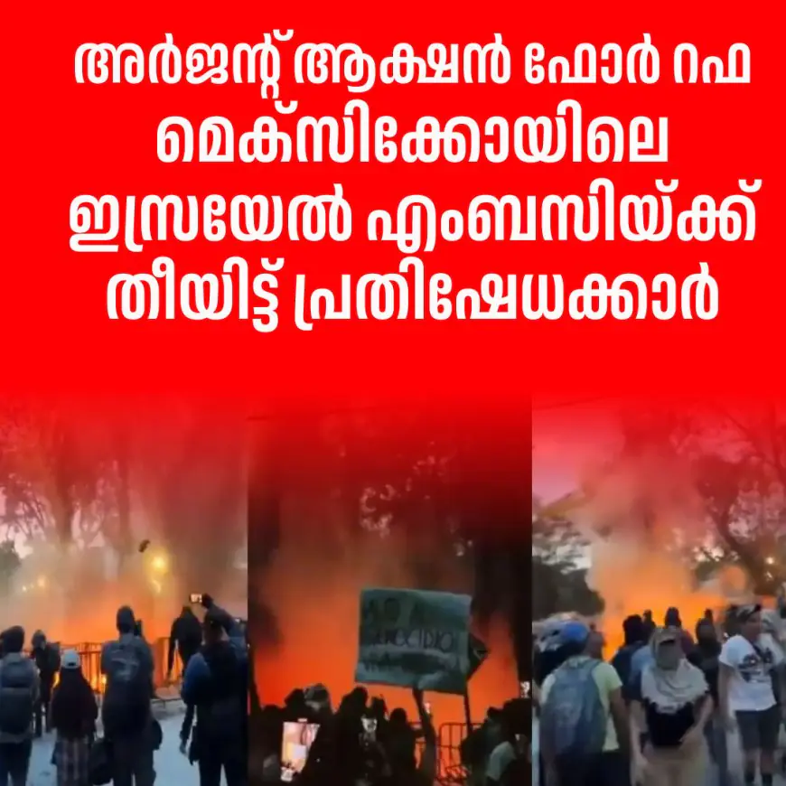 'അർജൻ്റ് ആക്ഷൻ ഫോർ റഫ'; മെക്സിക്കോയിലെ ഇസ്രയേൽ എംബസിയ്ക്ക് തീയിട്ട് പ്രതിഷേധക്കാർ